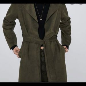 Green Zara suede trench coat jacket